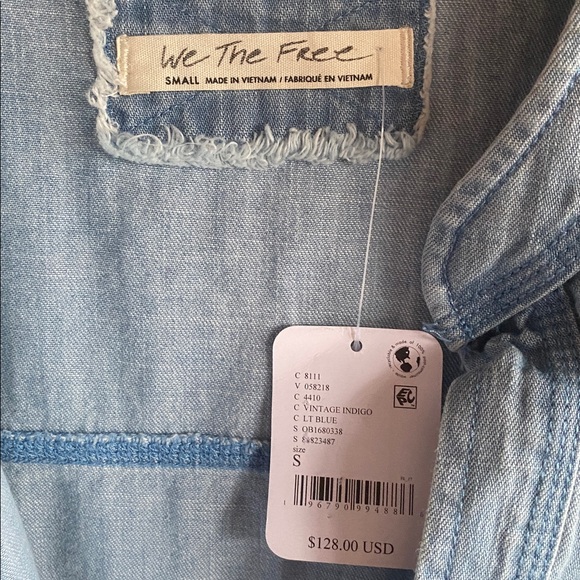 Free People NWT Jude 100% Cotton Denim Oversized Vneck Pullover small - Picture 11 of 14